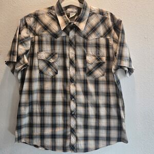 Wrangler Wrancher Western Shirt Mens 2XT Plaid Button Up Short Sleeve Rockabilly